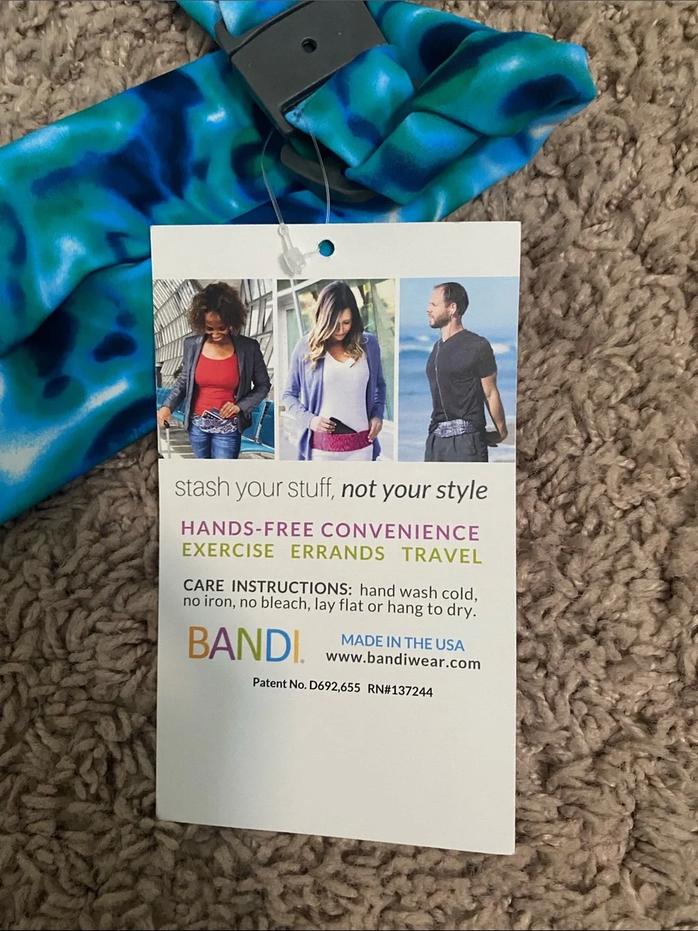Blue Swirl Stretch waistband exercise travel pocketed belt